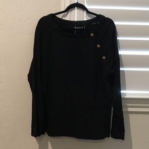 LOFT Black Knit Pullover with Gold Shoulder Buttons
